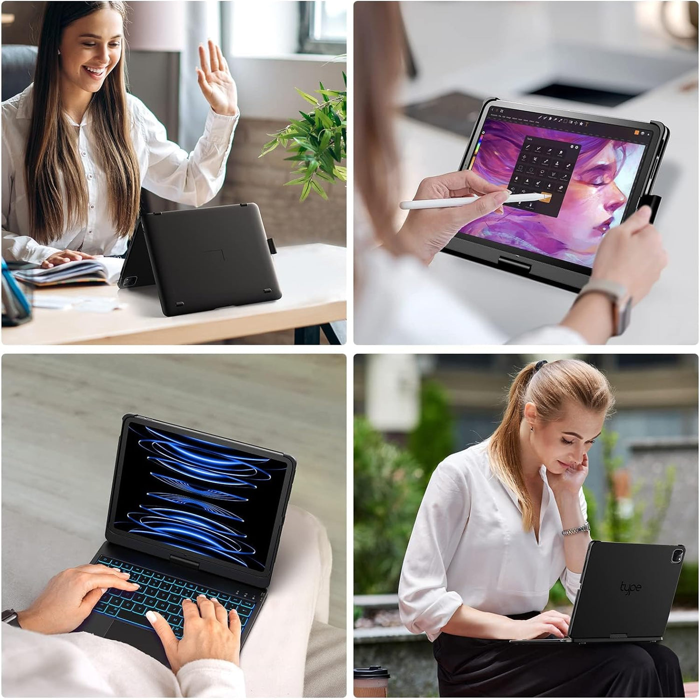 Coque pour tablette iPad avec clavier intégré et écran rotatif 360°